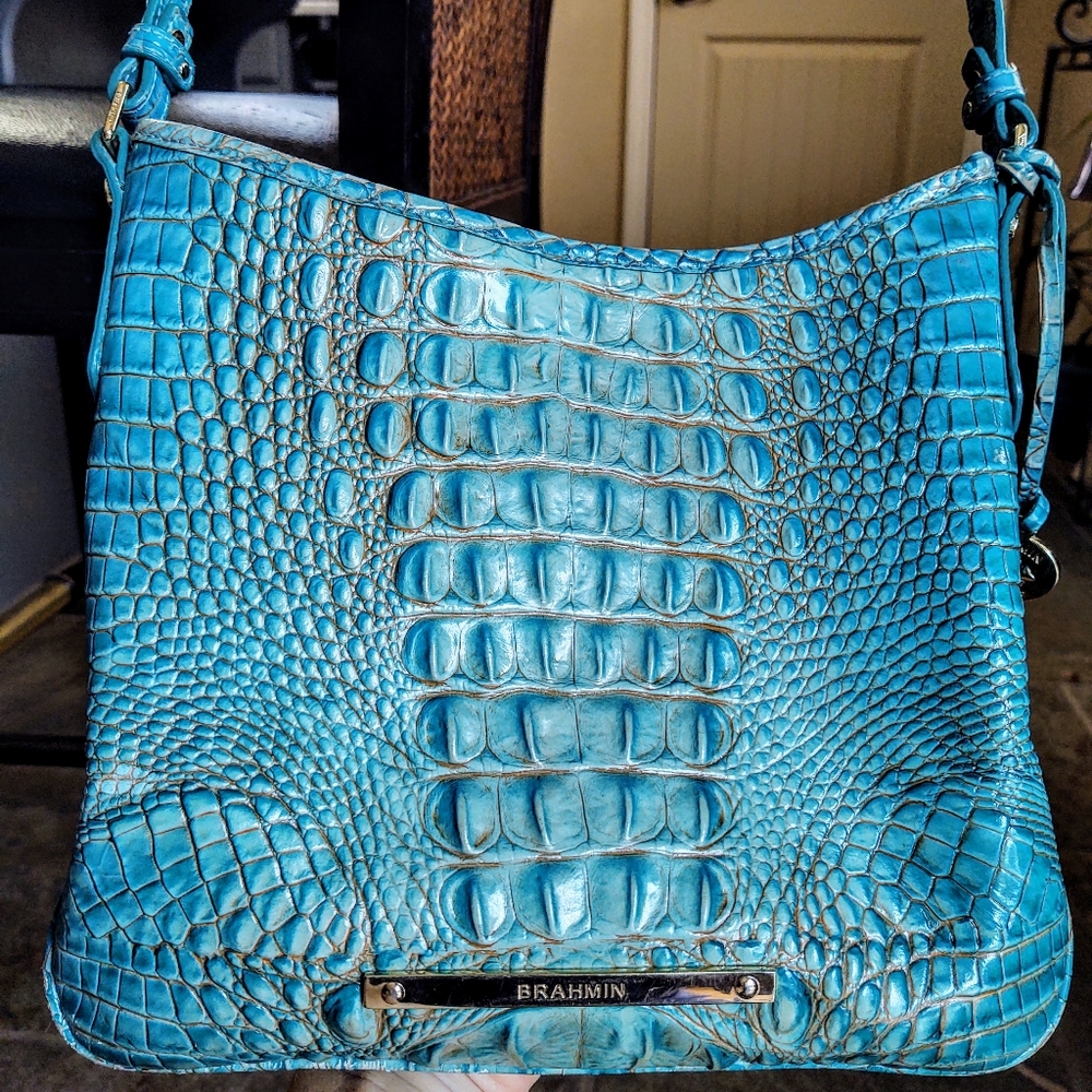 Brahmin blue/aqua crossbody, good condition